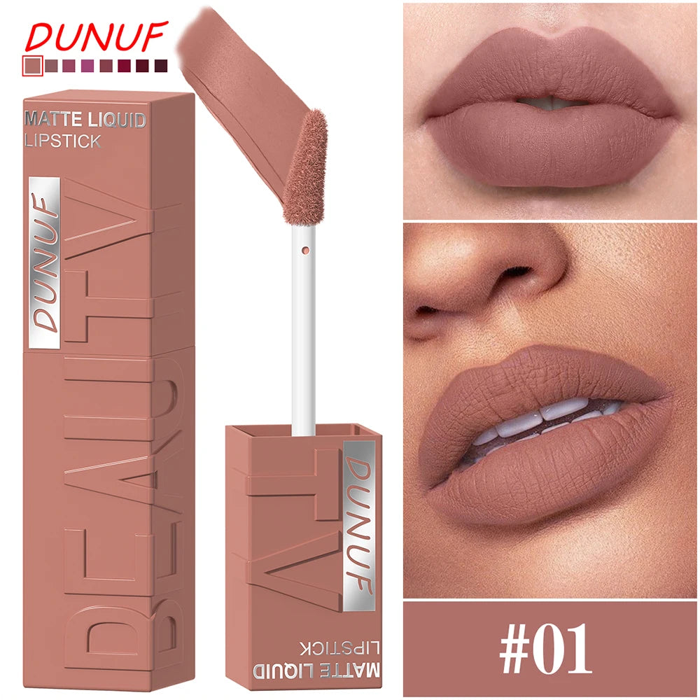 8Pcs/Set Nude Brown Matte Liquid Lipstick Velvet Sexy Dark Red Lip Glaze Non-stick Cup Not Easy To Fade Lip Gloss Lipstick Makeu Nanasbeautyholic