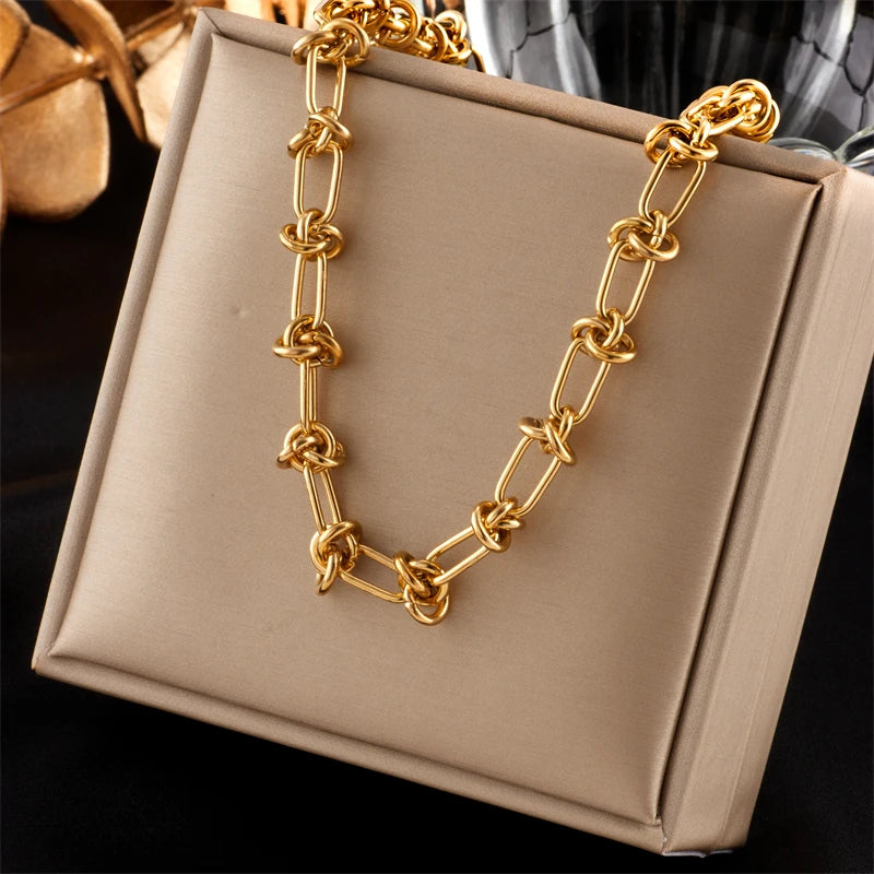 Twist Knot Necklace & Bracelet Set – 316L Stainless Steel, Gold & Silver