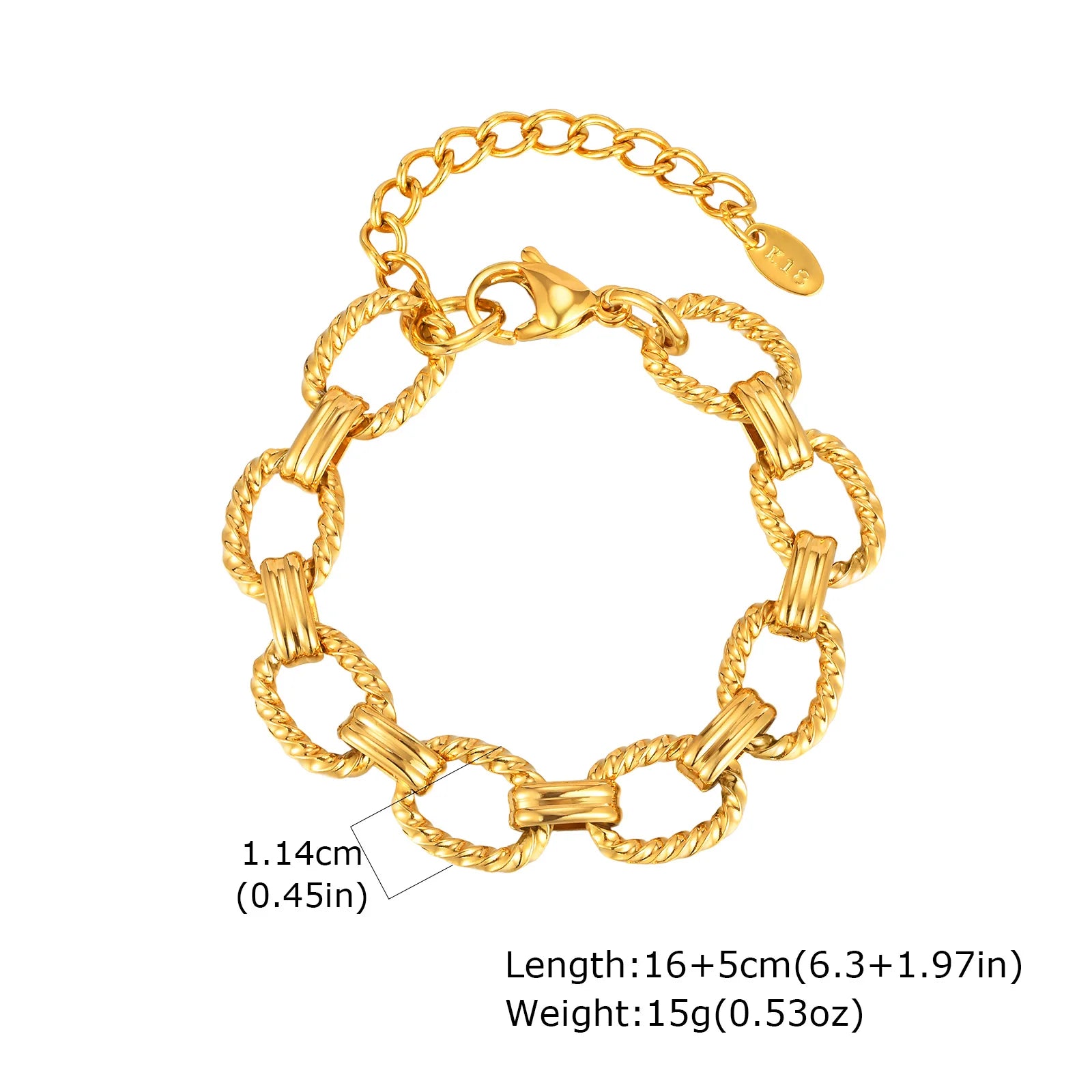 18K Gold Plated Stainless Steel Link Chain Bracelet for Women – Stackable Waterproof Bangle