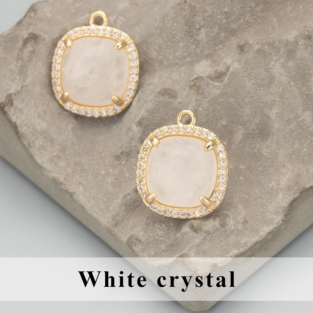 Natural Stone Charm Pendants – 18K Gold Plated, Nickel-Free Copper | 4pcs/lot