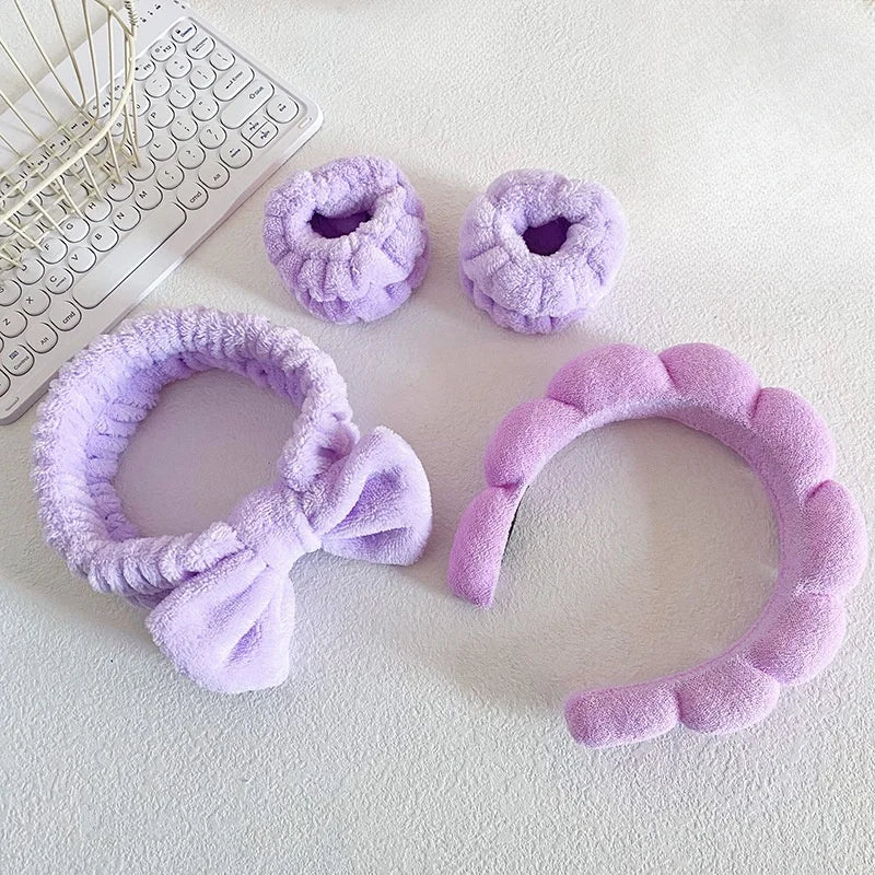 4PCS Stylish Washing Headband Set Wristbands Scrunchies Spa Bubble Headband for Washing Face Makeup Shower Skincare Nanasbeautyholic