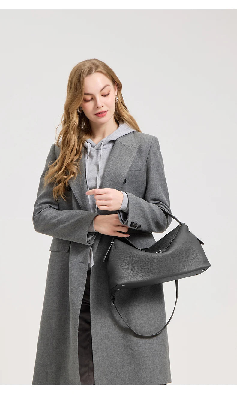 Genuine Cowhide Leather Shoulder Bag – Large Capacity Luxury Handbag for Women