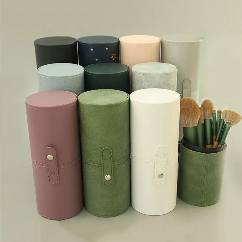 PU Leather Makeup Brush Bucket Portable Travel