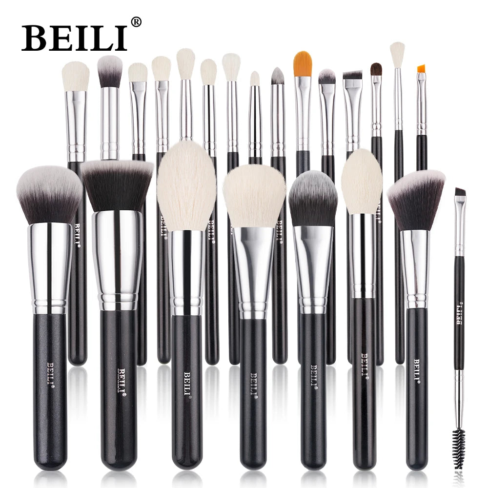 BEILI Black Makeup Brush Sets Professional Natural Goat Fiber Hair Brush Foundation Kakubi Contour Eyeshadow Beauty Tool brochas Nanasbeautyholic