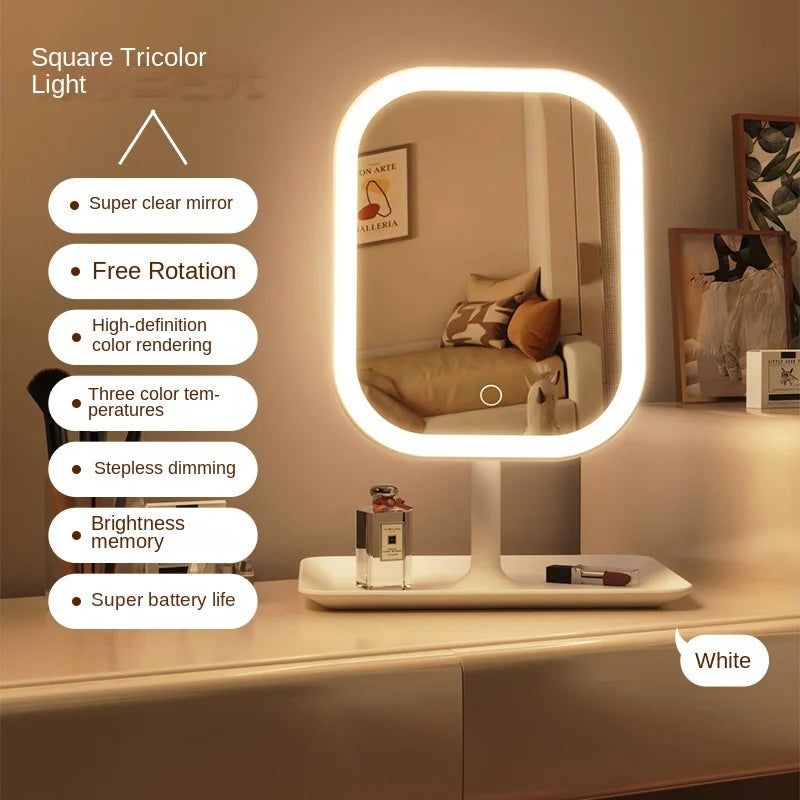 Niche Modern Desktop Vanity Mirror 3 Color Light LED , touching mirror