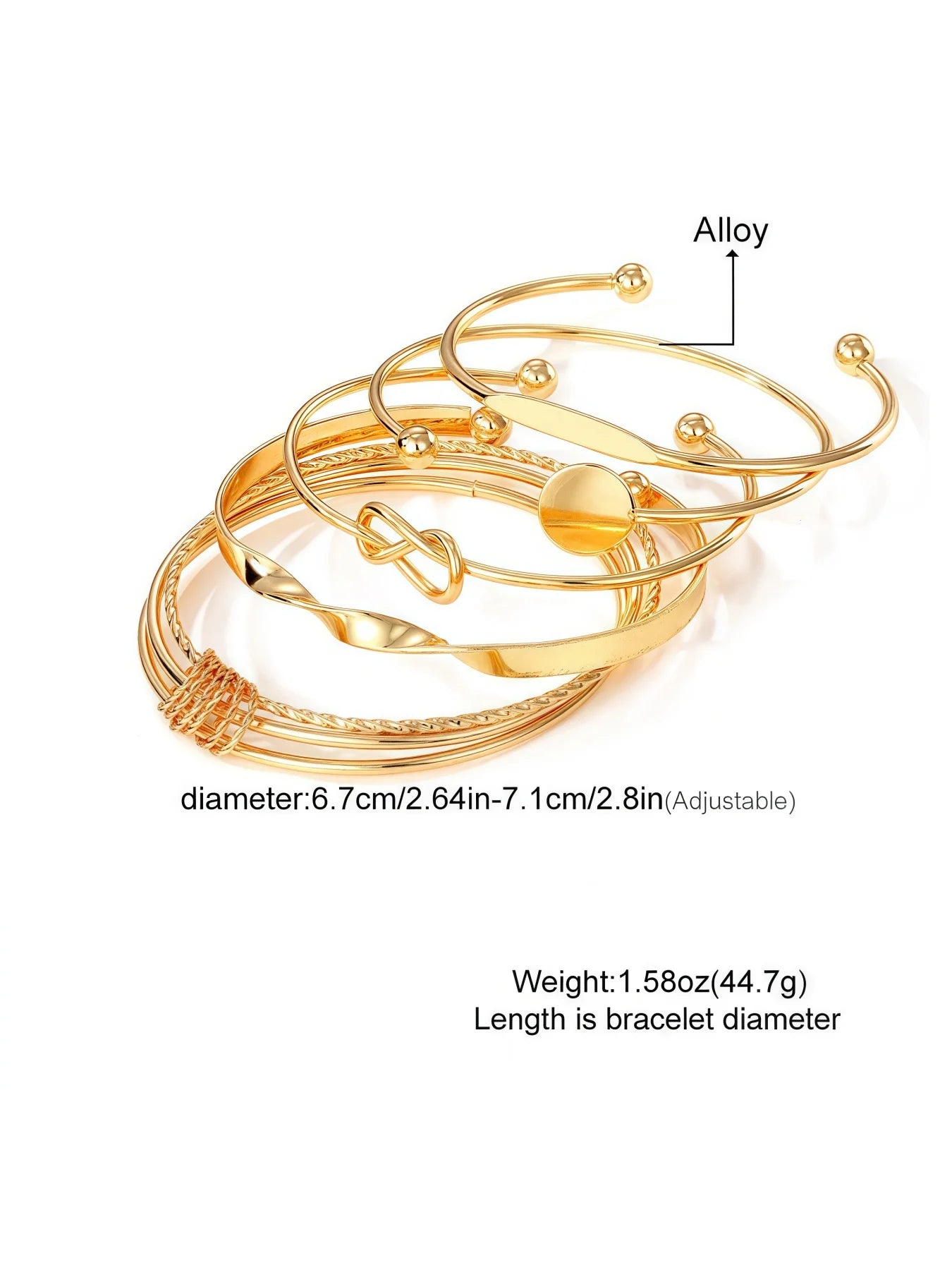 Multilayer Twist Bangle Bracelet Set for Women – 5pcs Stackable Adjustable Punk Jewelry