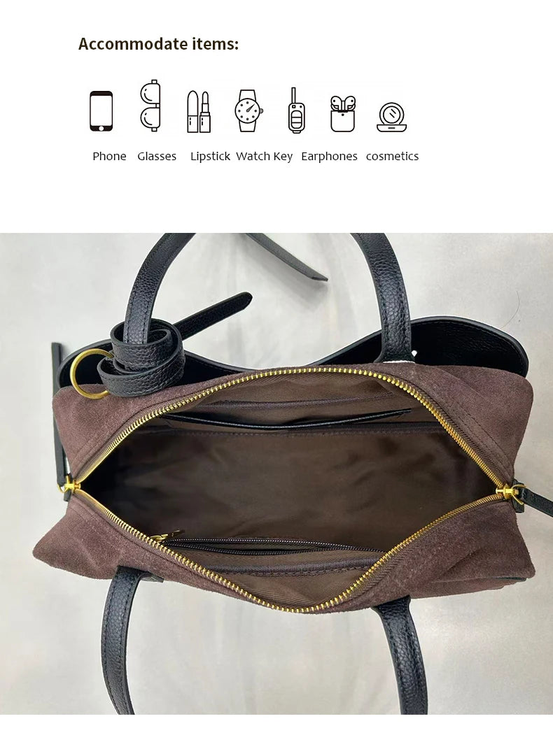 Genuine Leather Tote Bag – Soft Cowhide Shoulder Bag for Women