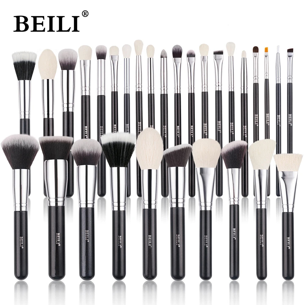 BEILI Black Makeup Brush Sets Professional Natural Goat Fiber Hair Brush Foundation Kakubi Contour Eyeshadow Beauty Tool brochas Nanasbeautyholic