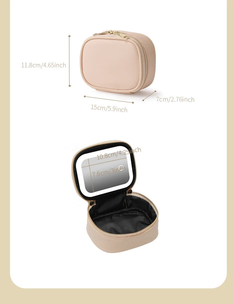 Rechargeable Travel Makeup Bag With LED Mirror, Compact Touch Screen Tabletop Cosmetic Mirror, 3 Colors Light Nanasbeautyholic