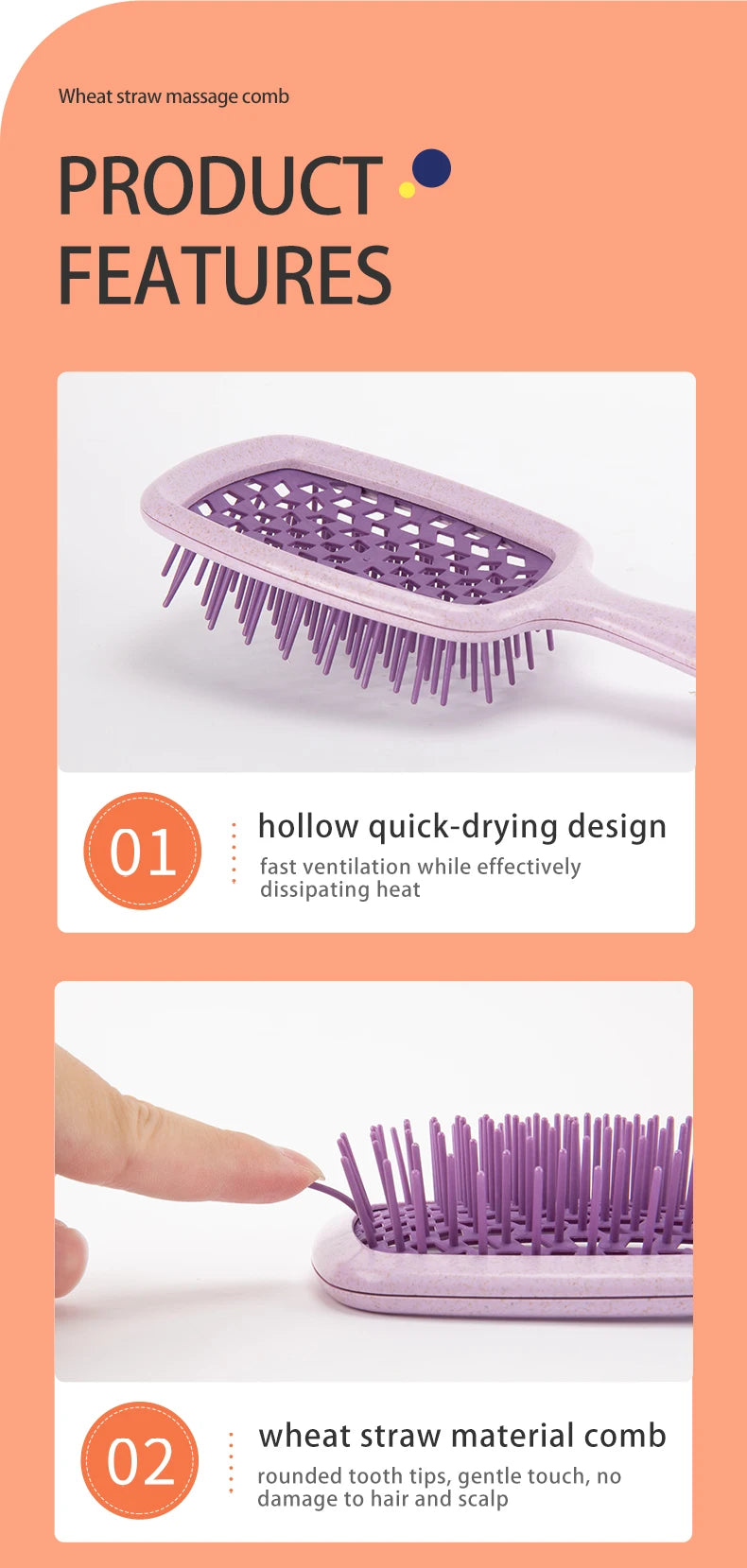 2pcs Professional Comb Detangling Hair Brush Scalp Massage Anti-static