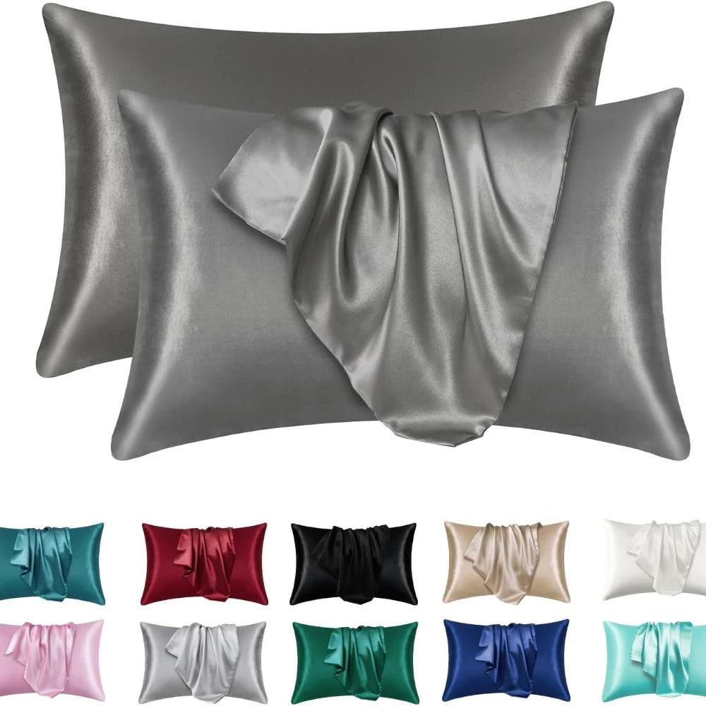 2pcs Satin Silk Pillowcase for Hair and Skin, Coral Pillow Cases Standard Size Set of   Super Soft Pillow Case Nanasbeautyholic
