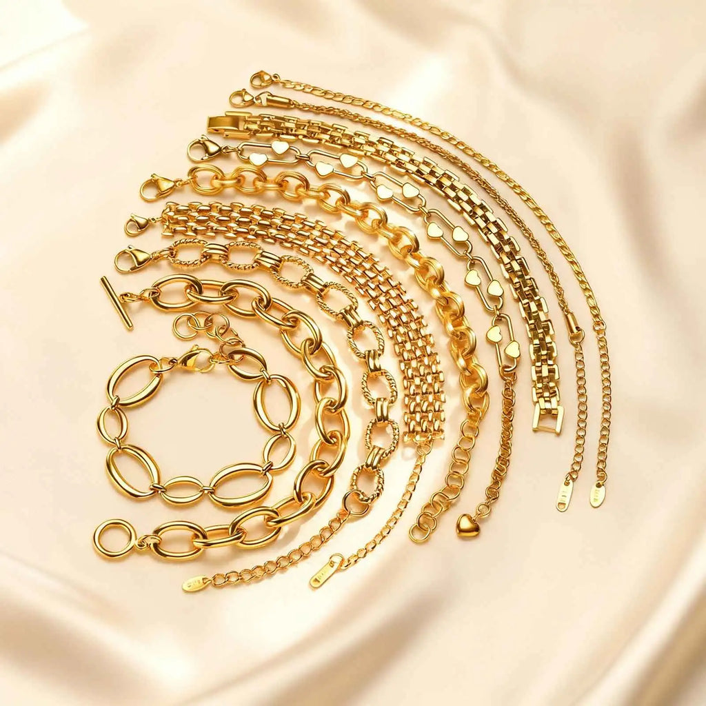 18K Gold Plated Stainless Steel Link Chain Bracelet for Women – Stackable Waterproof Bangle