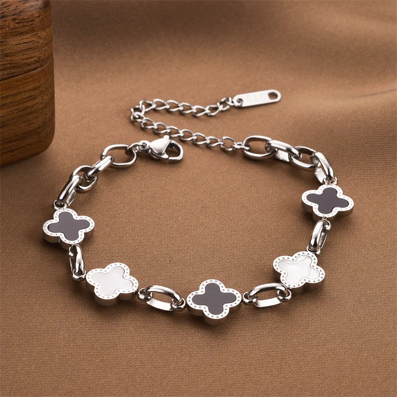 Four Leaf Clover Charm Bracelet for Women – Titanium Steel, Non-Tarnish, Lucky Gift