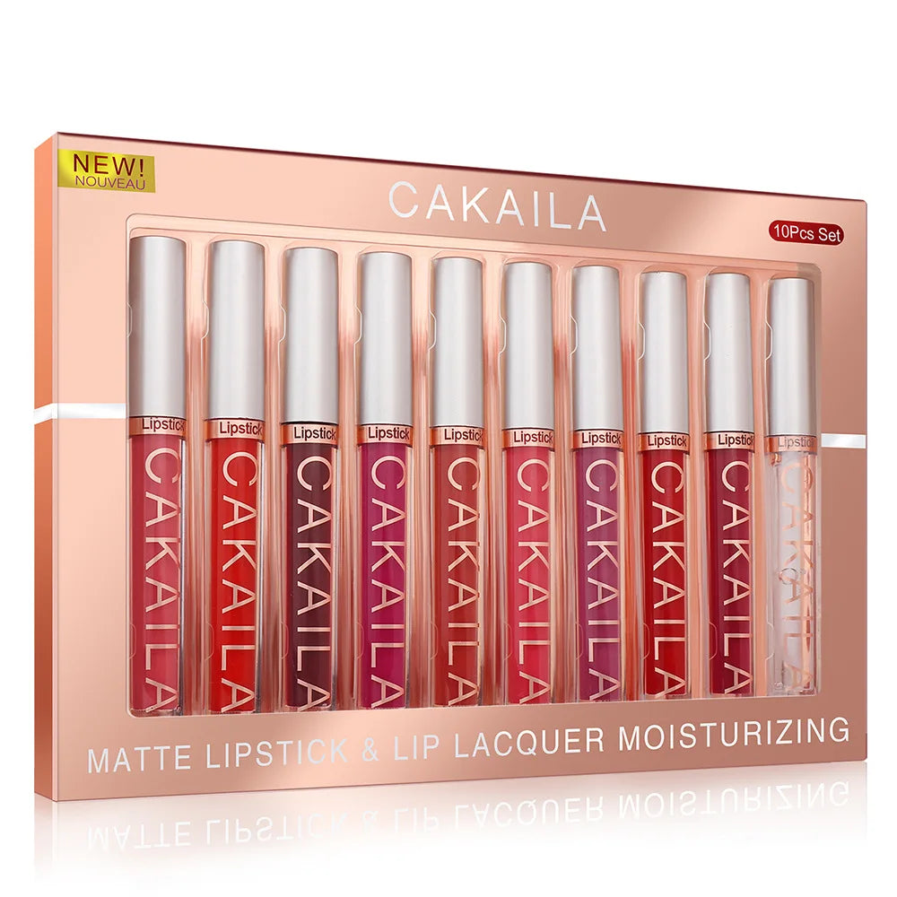 CAKAILA 10-Piece Nude Matte Lip Gloss Set – Velvet Liquid Lipstick | Waterproof & Long-Lasting