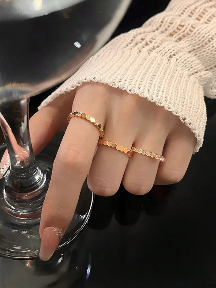 925 Sterling Silver Zircon Hexagon Ring | Gold, Silver & Rose Gold | Sizes 6–10 | Women's Fine Jewelry