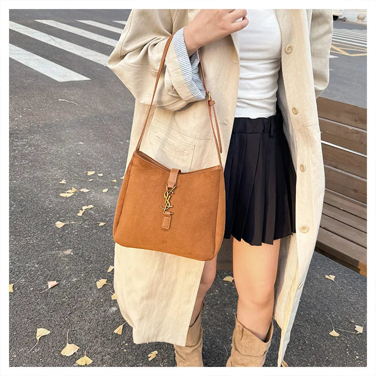 Luxe Faux Leather Bucket Bag – Large Capacity Hobo Shoulder Bag for Women
