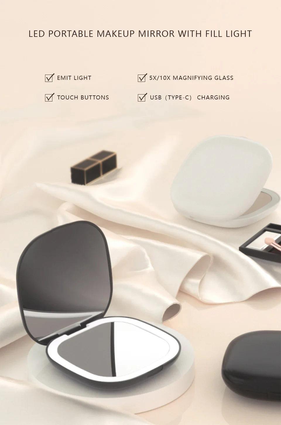 Mini Compact Foldable Pocket Hand Led Makeup Mirror