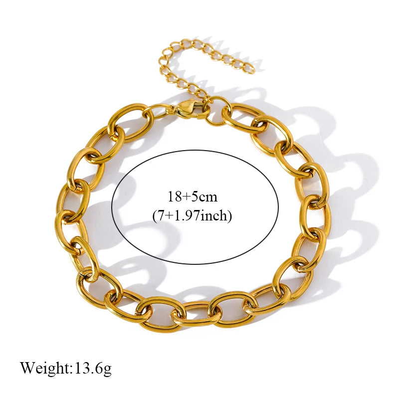 Stainless Steel Beaded Charm Bracelet for Women – 18K Gold Plated Link Chain