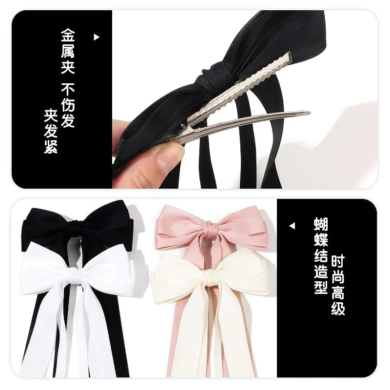 Korean Solid Color Ribbon Double Bowknot Hair Clips