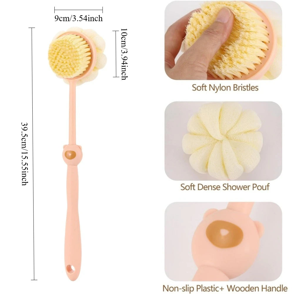 Bath Brush Back Body Bath Shower Sponge Scrubber Brushes With Handle Exfoliating Scrub Skin Massager Exfoliation Bathroom Brush Nanasbeautyholic