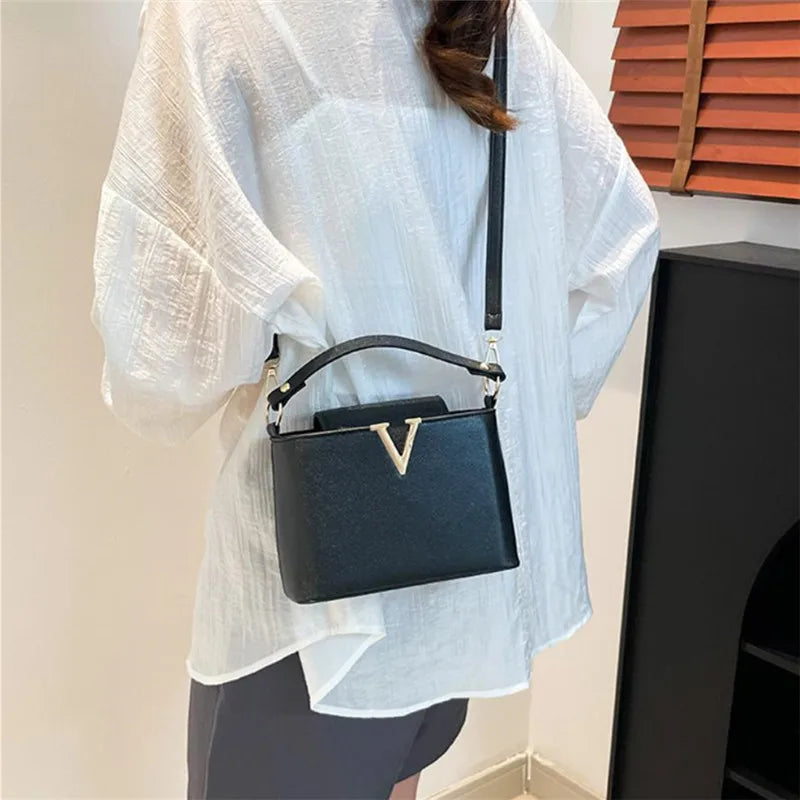 Sequin Letter Bucket Bag – Soft PU Leather Shoulder & Crossbody Tote for Women