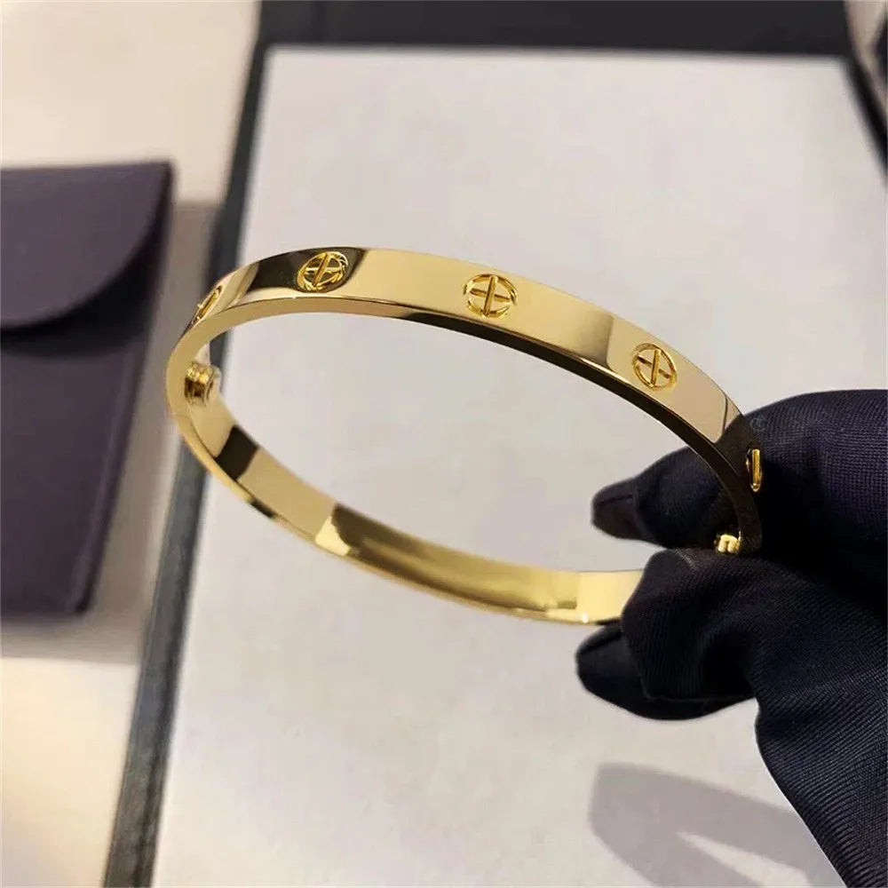 Zircon Cross Screw Nail Bangle | Stainless Steel | Gold, Rose Gold & Silver | Unisex Statement Bracelet