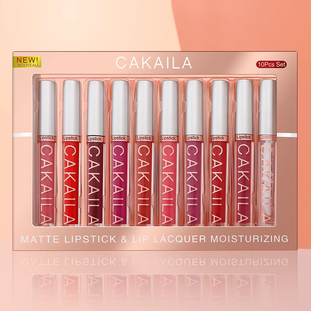 CAKAILA 10-Piece Nude Matte Lip Gloss Set – Velvet Liquid Lipstick | Waterproof & Long-Lasting