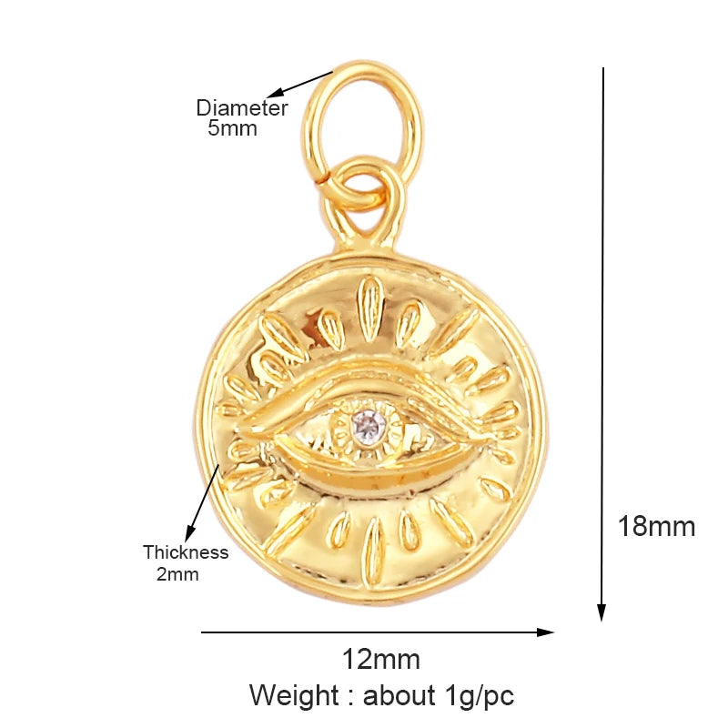 Evil Eye Charm Pendant – 18K Gold Plated CZ Cubic Zirconia | Necklace & Bracelet Jewelry Making