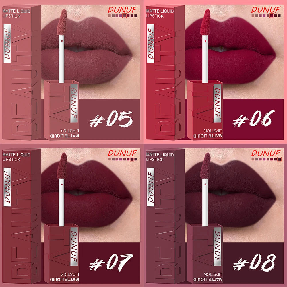 8Pcs/Set Nude Brown Matte Liquid Lipstick Velvet Sexy Dark Red Lip Glaze Non-stick Cup Not Easy To Fade Lip Gloss Lipstick Makeu Nanasbeautyholic
