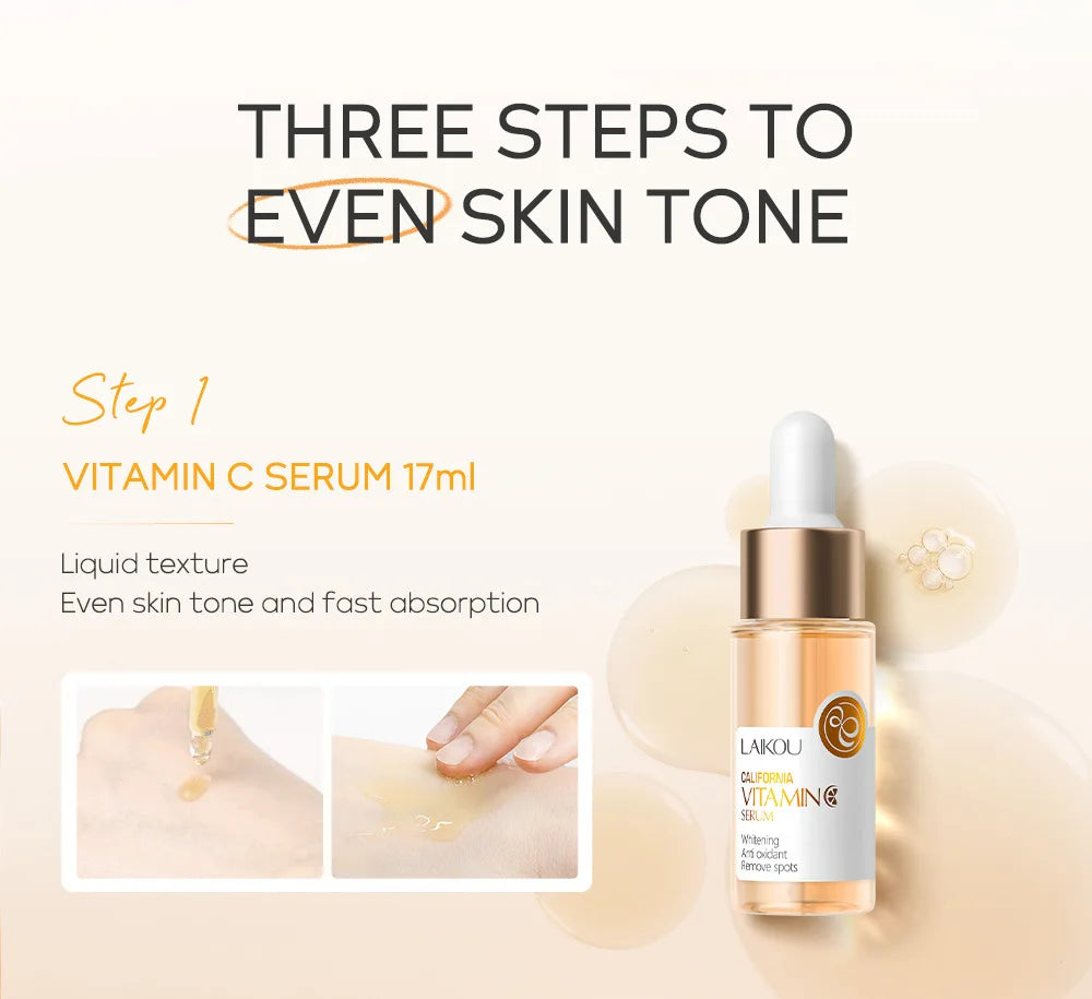 3pcs/set LAIKOU Skin Care Set Vitamin C Sakura Snail Essence Serum & Eye Cream & Face Cream Moisturizer Travel Size Skincare Set Nanasbeautyholic