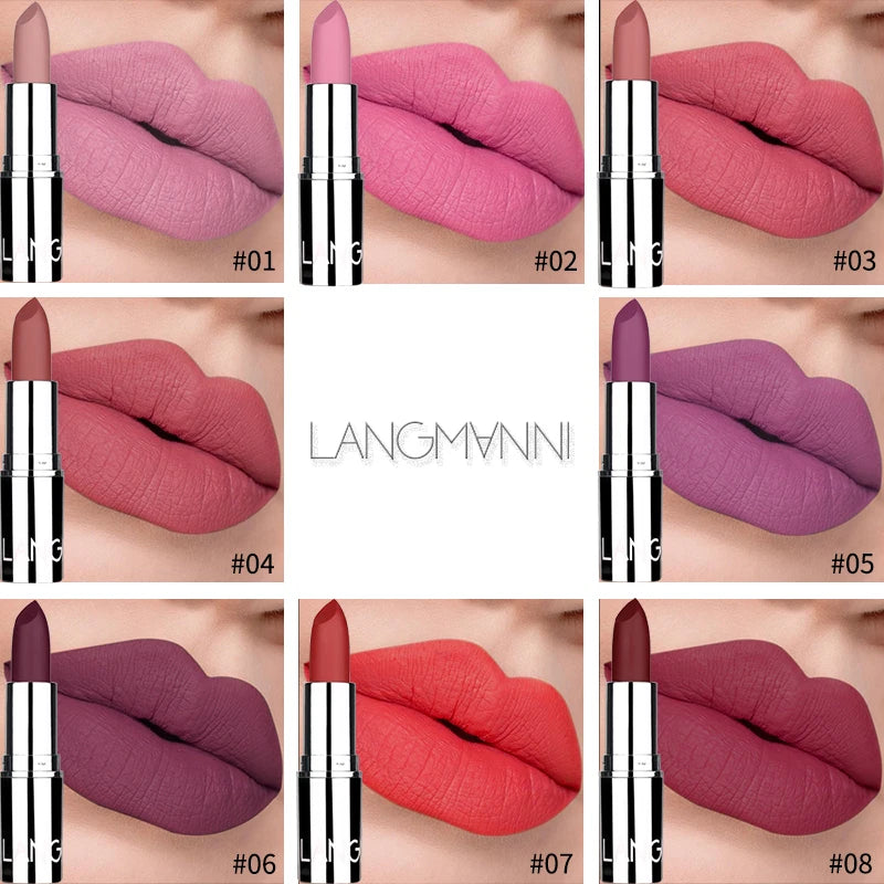 Langmani Silver Tube Matte Lipstick Non Staying Cup Makeup Lipstick  8 colors available Nanasbeautyholic