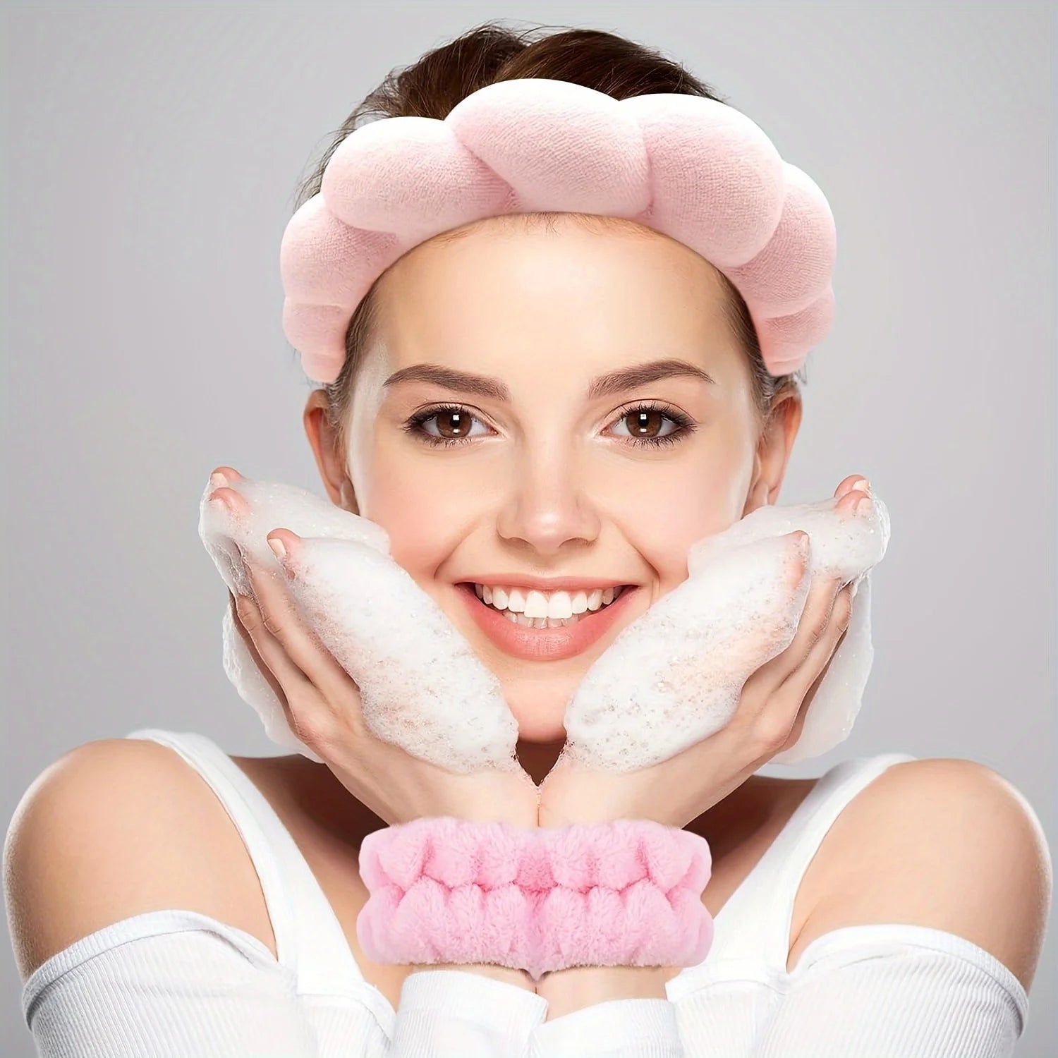 4PCS Stylish Washing Headband Set Wristbands Scrunchies Spa Bubble Headband for Washing Face Makeup Shower Skincare Nanasbeautyholic