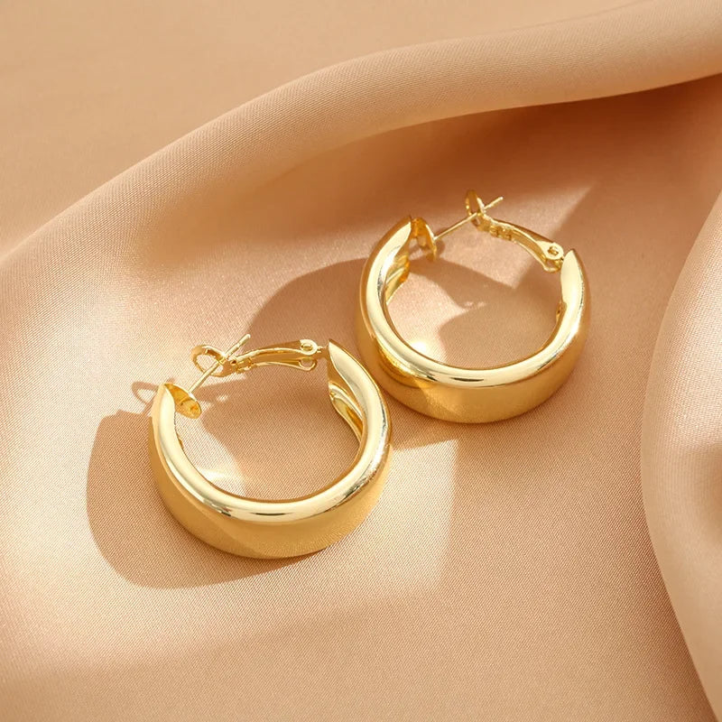 Chunky Hoop Earrings for Women | Gold & Silver Stainless Steel | Minimalist C-Shape Drop Earrings