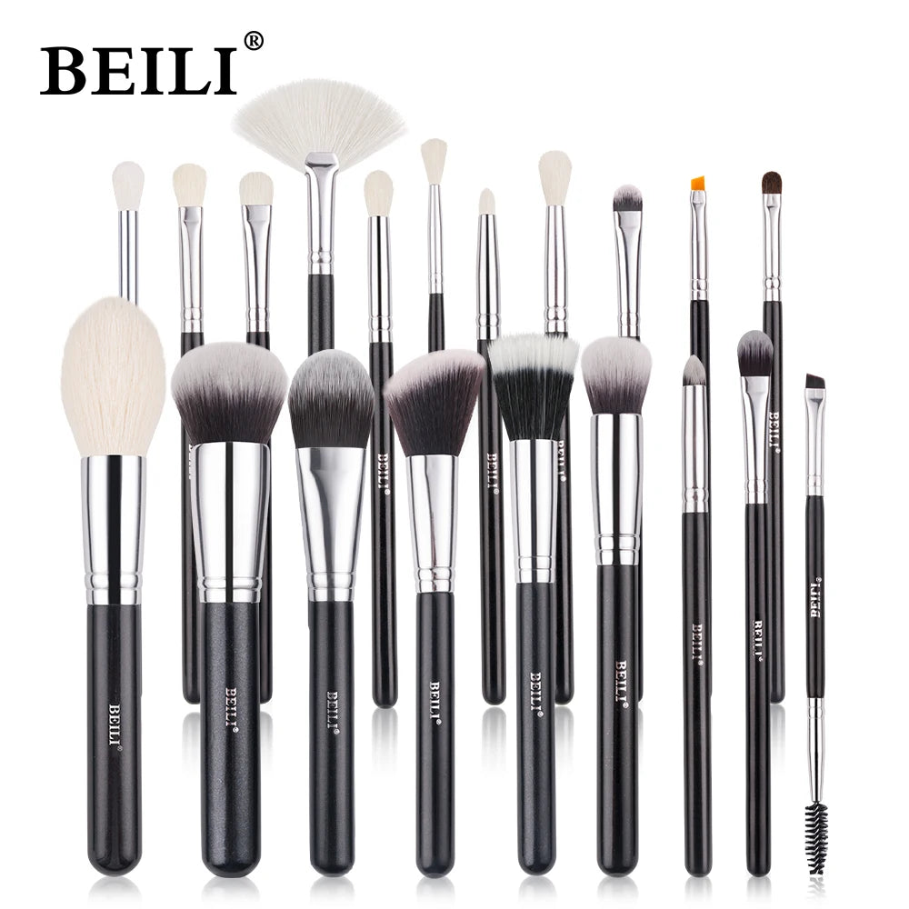 BEILI Black Makeup Brush Sets Professional Natural Goat Fiber Hair Brush Foundation Kakubi Contour Eyeshadow Beauty Tool brochas Nanasbeautyholic