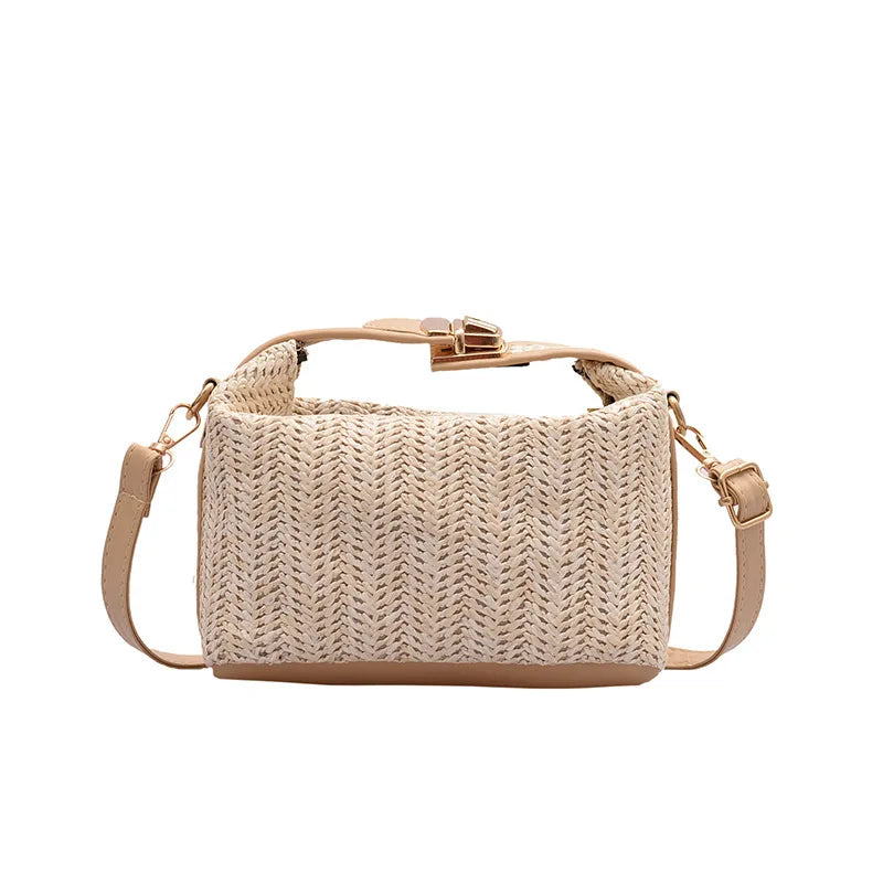 HOMEFISH Summer Small Straw Handbag Trendy Shoulder Bag Woven Bucket Crossbody Bag Casual Seaside Beach Bag Gilrs Handle Tote Nanasbeautyholic