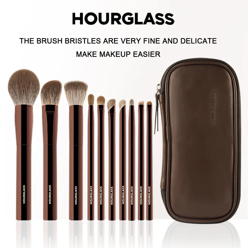 Hourglass Makeup Brush Set 10 Soft and Convenient Eyeshadow, Concealer, Stucco, Grooming Face Makeup Brushes Nanasbeautyholic
