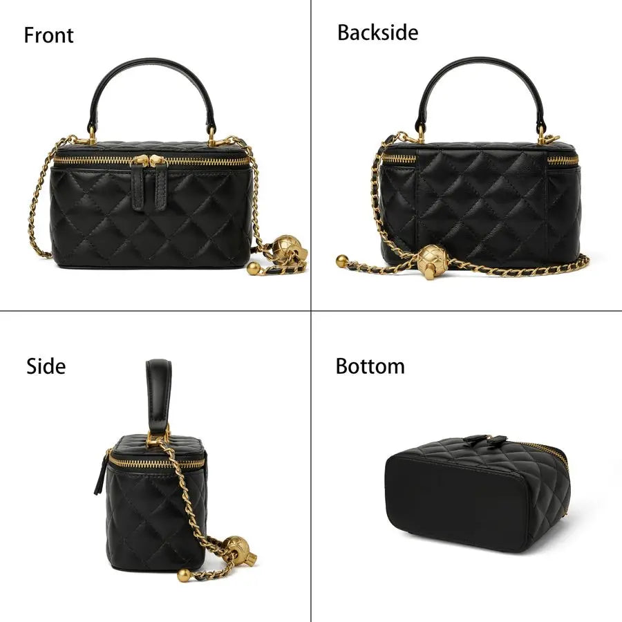 Quilted Box Crossbody Purse For Women Designer Leather Mini Top Handle Pouch Bag With Metal Chain Strap Nanasbeautyholic