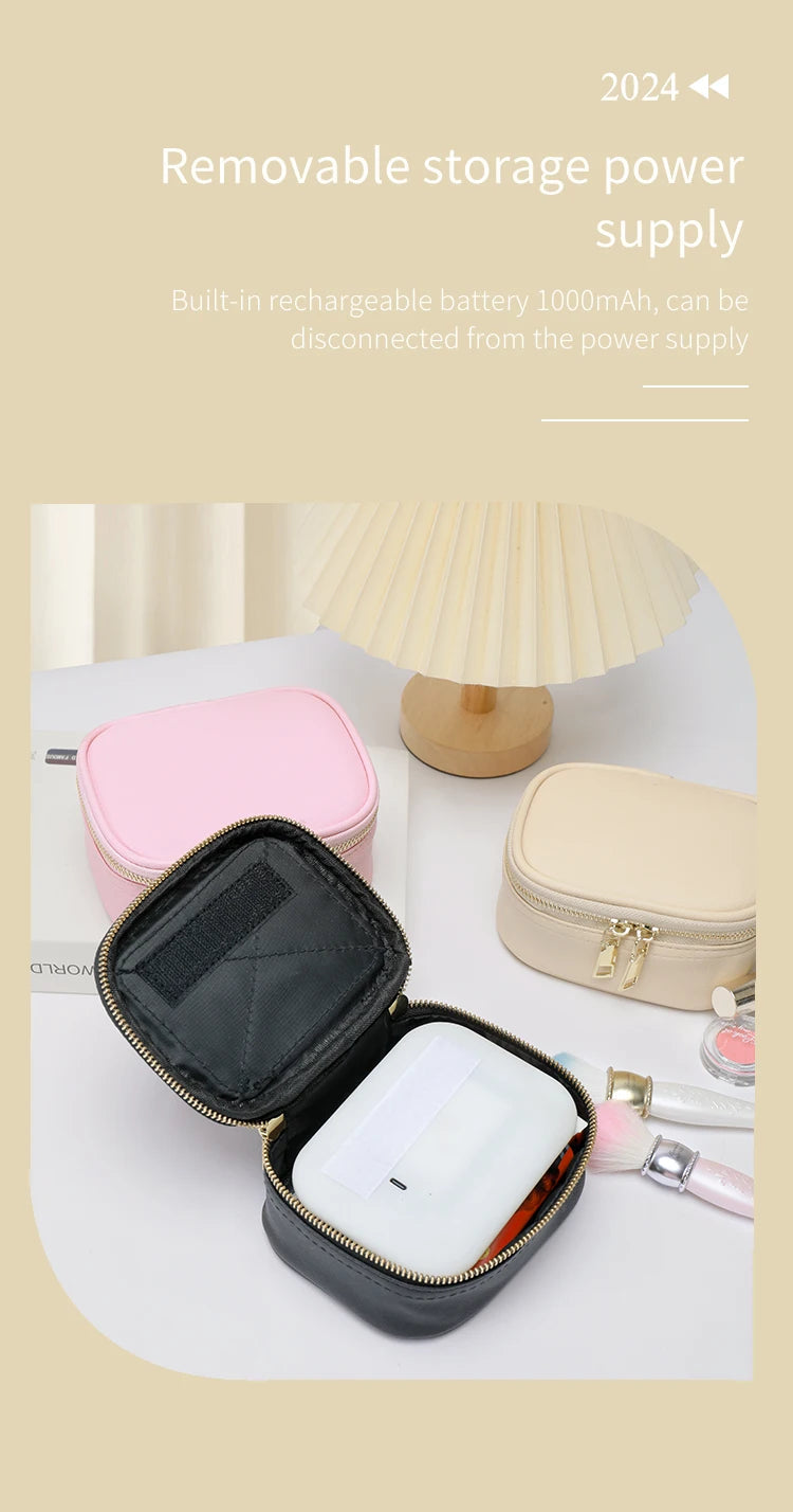 Rechargeable Travel Makeup Bag With LED Mirror, Compact Touch Screen Tabletop Cosmetic Mirror, 3 Colors Light Nanasbeautyholic