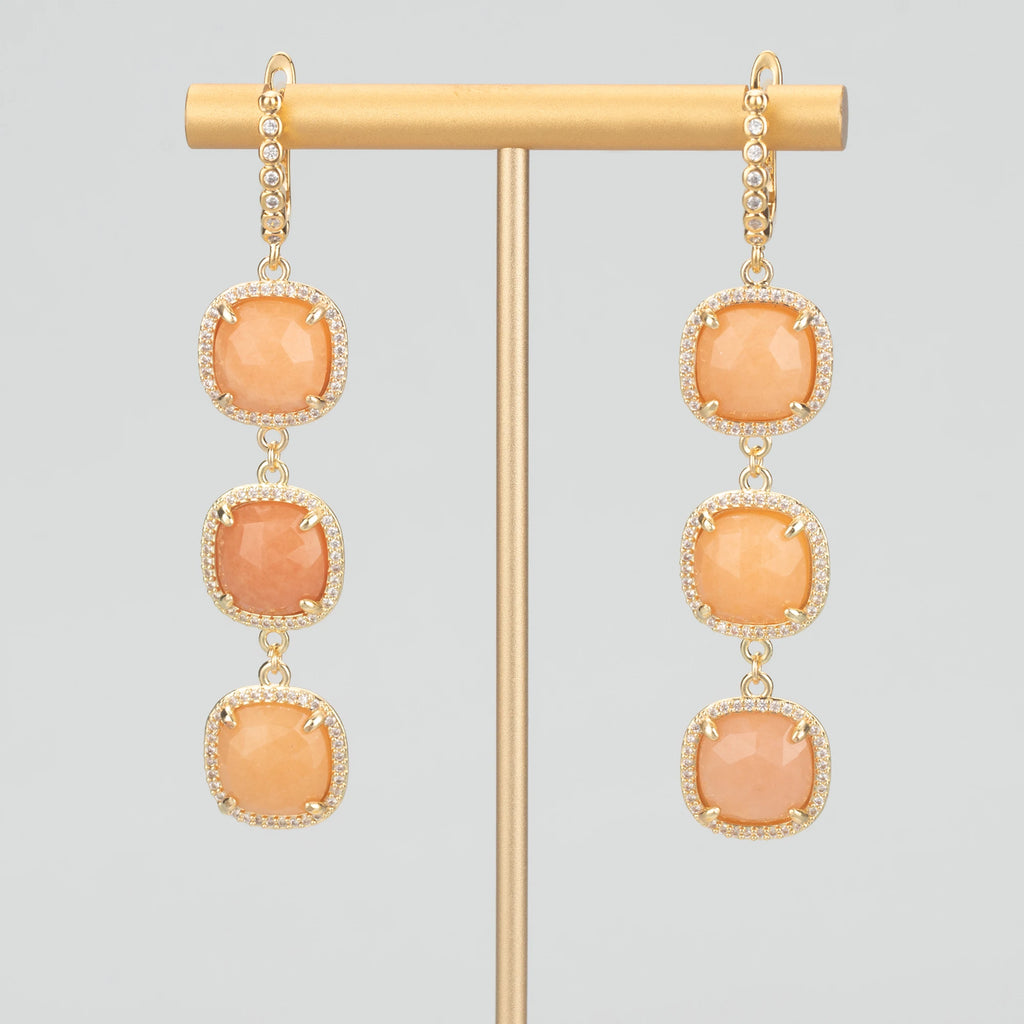 Natural Stone Charm Pendants – 18K Gold Plated, Nickel-Free Copper | 4pcs/lot