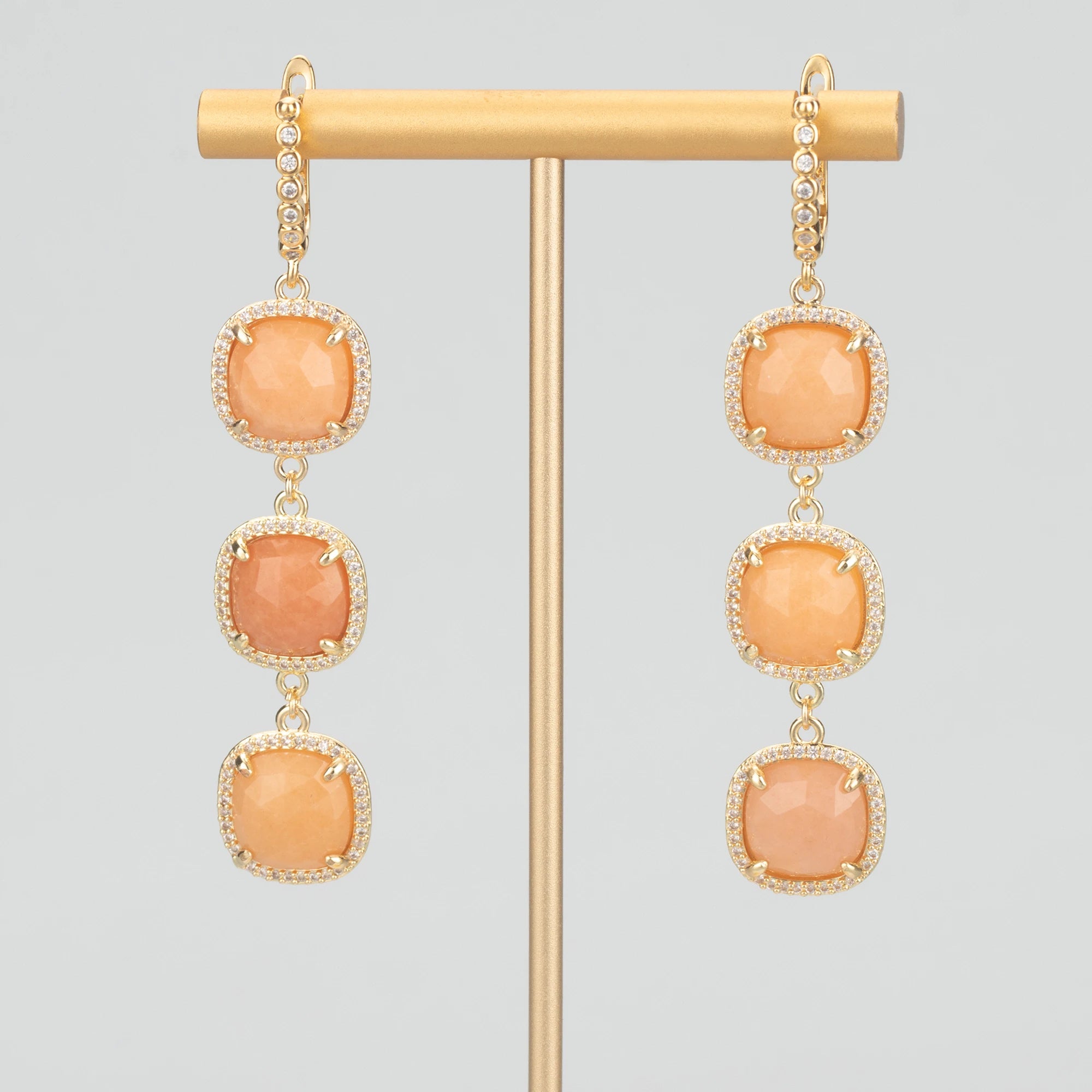 Natural Stone Charm Pendants – 18K Gold Plated, Nickel-Free Copper | 4pcs/lot