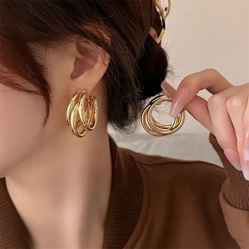 Chunky Hoop Earrings for Women | Gold & Silver Stainless Steel | Minimalist C-Shape Drop Earrings