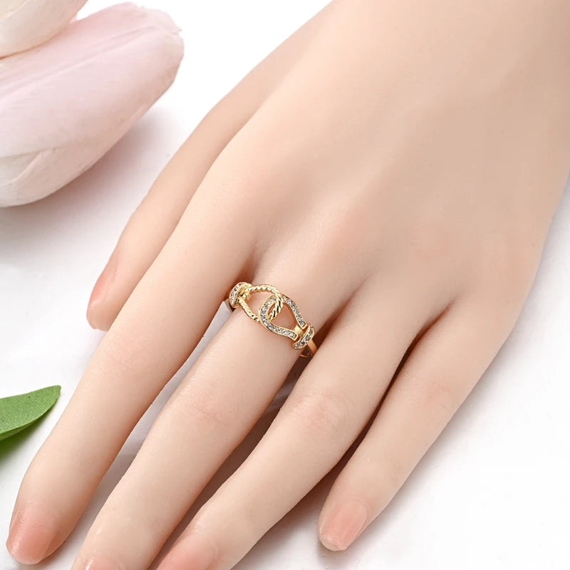 925 Sterling Silver Heart Star Moon Ring | Sparkling Zircon | Gold Chain Design | Women's Fine Jewelry Gift