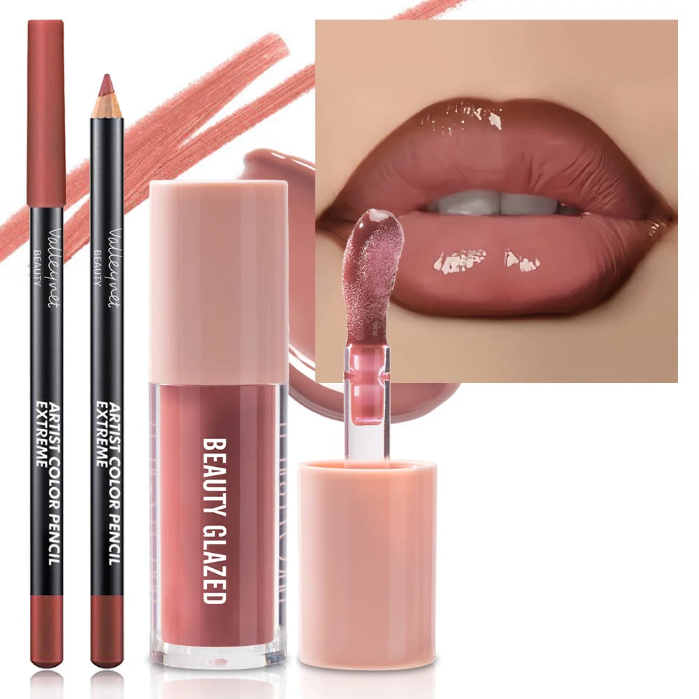 2pcs/Set Velvet Texture Lip Makeup,Matte Effect, Red, Brown Colors, Create a Moisturizing and Natural Lip Makeup Nanasbeautyholic