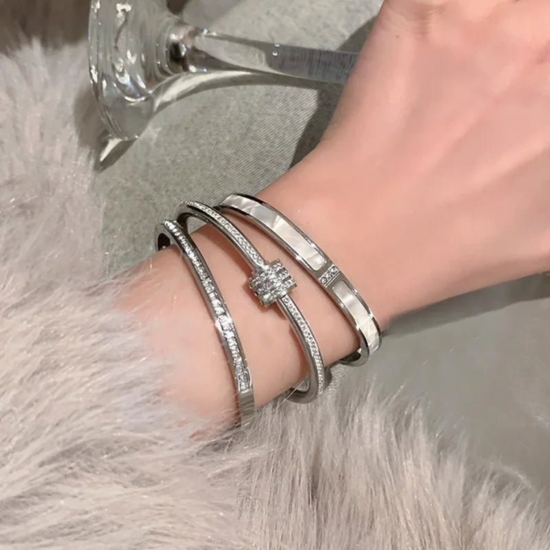 Waterproof Stainless Steel Geometric Bangle | Platinum Plated | Women's Trendy Fashion Bracelet