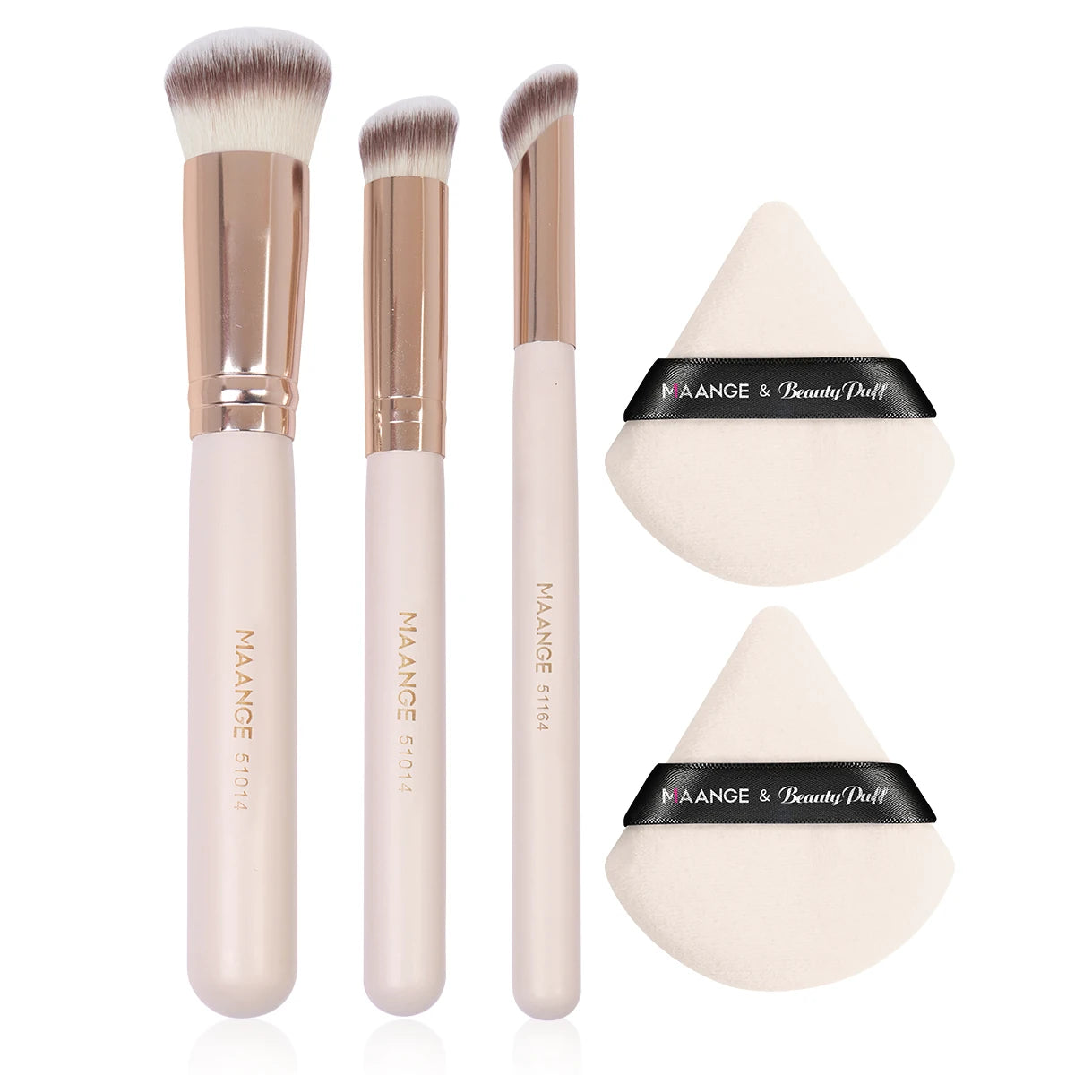 Maange 3Pcs Makeup Brushes + 2Pcs Triangle Powder Puff Set Concealer