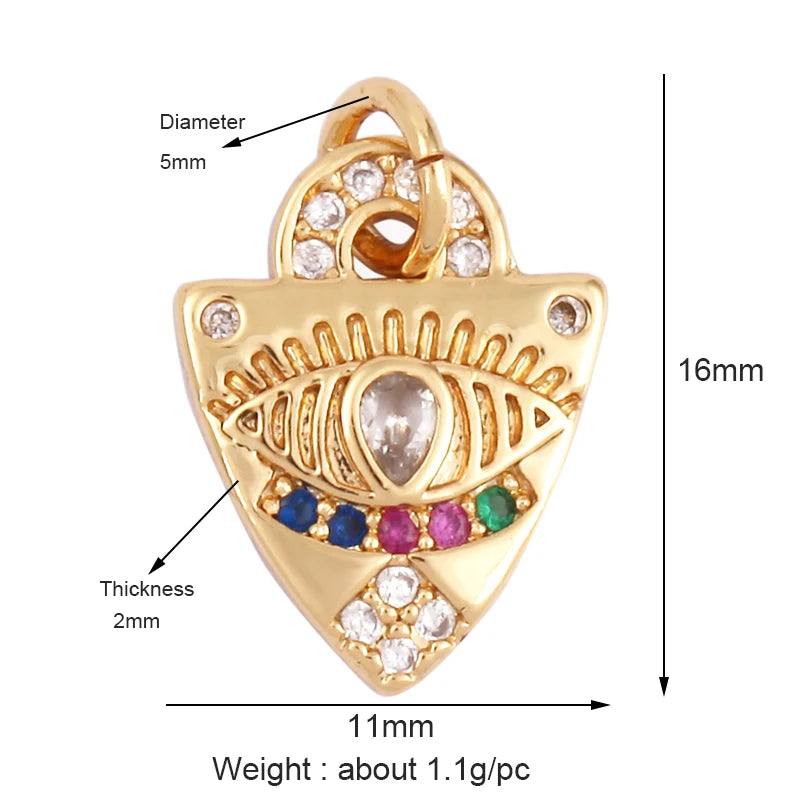 Evil Eye Charm Pendant – 18K Gold Plated CZ Cubic Zirconia | Necklace & Bracelet Jewelry Making