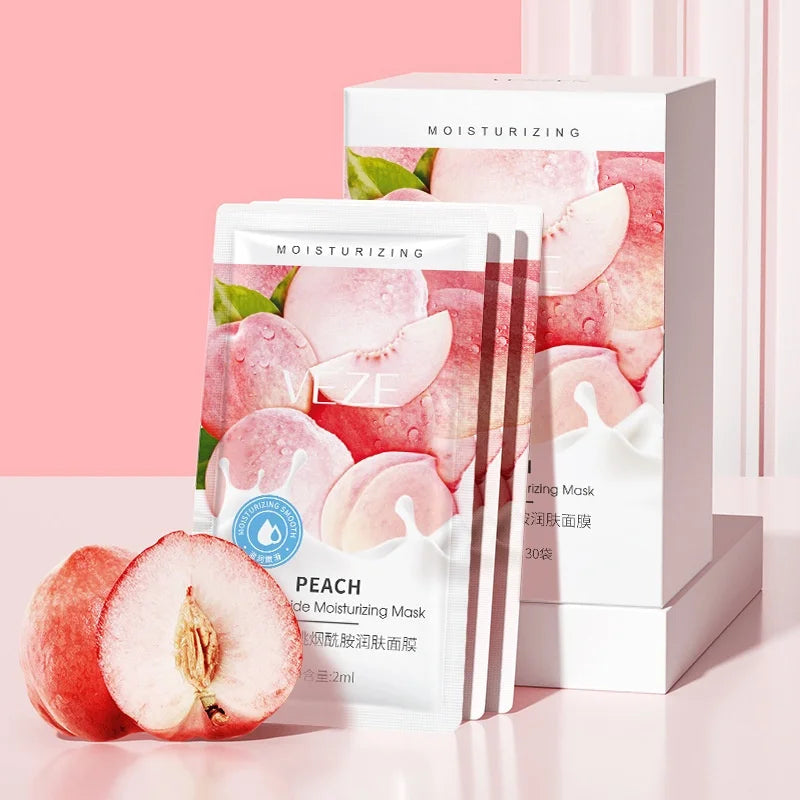 30 Pieces/Box, Peach Sleeping Mask, Contains Niacinamide, Stretchable Mask, Hydrating and Non-Greasy, Moisturizing, Replenishes Skin Moisture, Portable, Suitable for Home and Travel Use Nanasbeautyholic