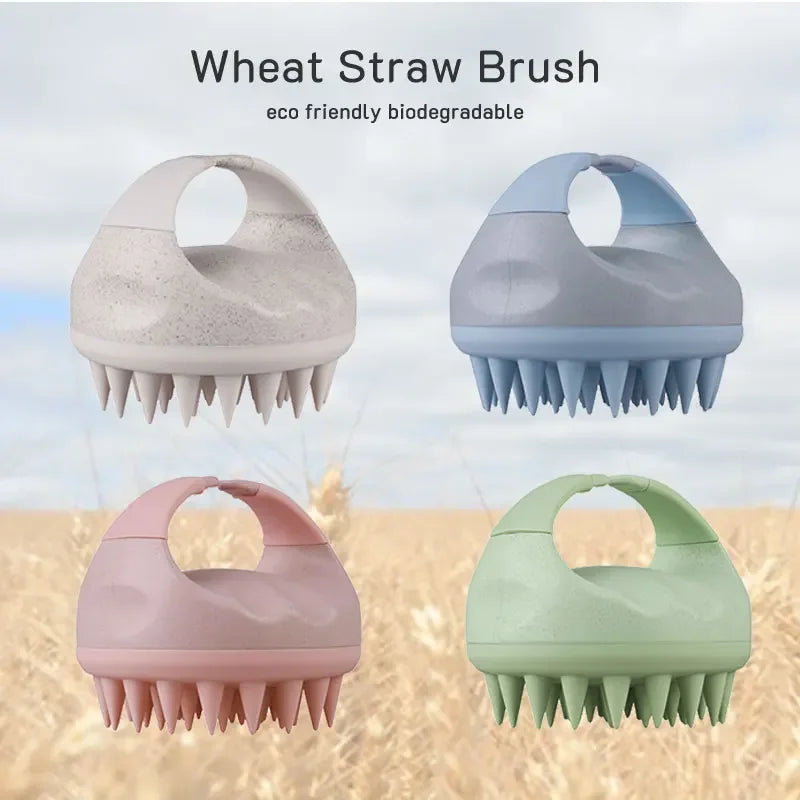 Scalp Brush Massager Sculp Scrubber Brush Wheat Straw Biodegradable Silicone Shampoo Brush Hair Scalp Massager For Hair Growth Nanasbeautyholic
