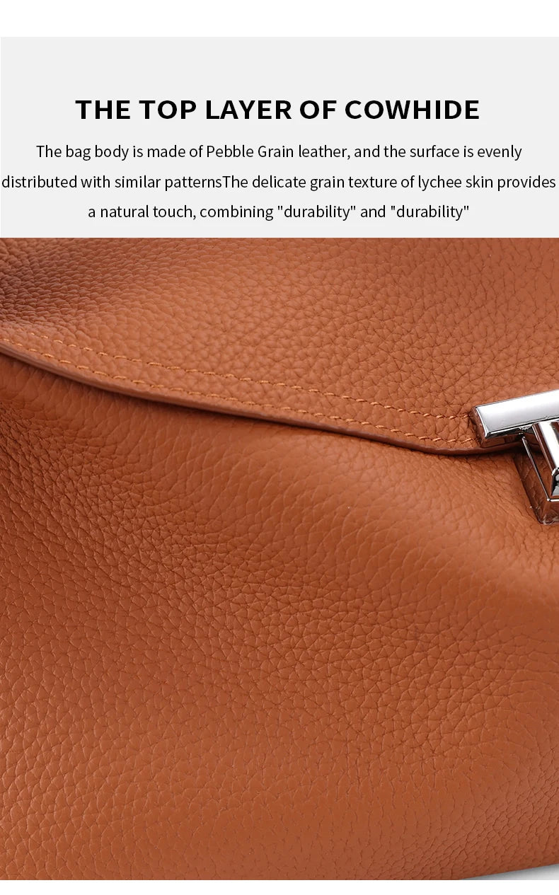 Genuine Cowhide Leather Shoulder Bag – Large Capacity Luxury Handbag for Women