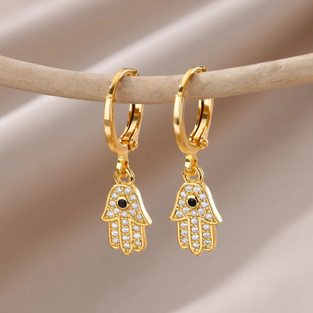 Zircon Evil Eye Drop Earrings for Women – Gold Stainless Steel Vintage Aesthetic Jewelry